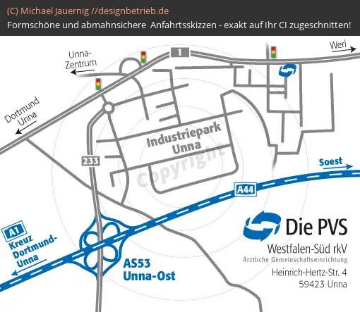 Anfahrtsskizzen erstellen / Anfahrtsskizze Unna (Übersichtskarte)   PVS Westfalen-Süd rKV (185)