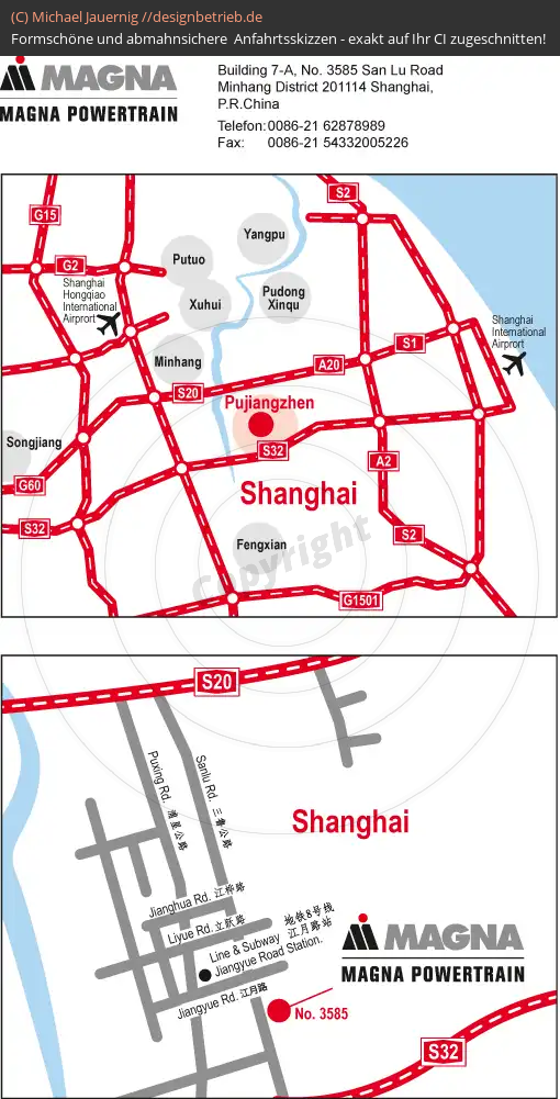 Anfahrtsskizzen erstellen / Anfahrtsskizze Shanghai / China (Übersichtskarte und Detailkarte)   MAGNA Powertrain (220)