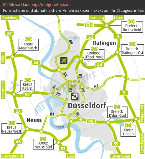 Anfahrtsskizzen erstellen / Anfahrtsskizze Düsseldorf Übersichtsplan   DERAG Living Hotel Düsseldorf (352)