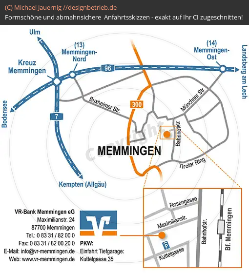 Lageplan Memmingen (Großraum + Zoomkarte) VR-Bank Memmingen eG (496)