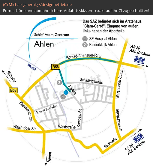 Anfahrtsskizzen erstellen / Anfahrtsskizze Ahlen Parkstraße   Schlaf-Atem-Zentrum Löwenstein Medical GmbH & Co. KG (504)