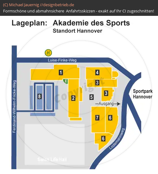 Anfahrtsskizzen erstellen / Anfahrtsskizze Lageplan Sportpark Hannover   Akademie des Sports (589)