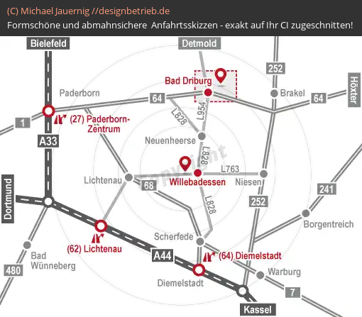 Anfahrtsskizzen erstellen / Anfahrtsskizze Bad Driburg (Übersichtskarte)   WOHLFÜHLHOTEL DER JÄGERHOF (613)