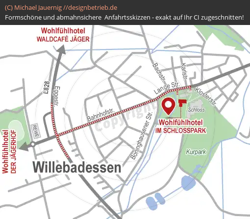 Anfahrtsskizzen erstellen / Anfahrtsskizze Willebadessen Detailkarte  Wohlfühlhotel im Schlosspark (666)
