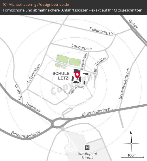 Anfahrtsskizzen erstellen / Anfahrtsskizze Zürich Lageplan  Schule Letzi (689)